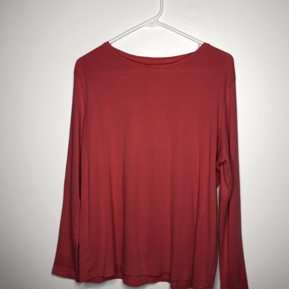 Talbots Womens Pink Salmon 100% Pima Cotton  Long Sleeve T Shirt Size 1X